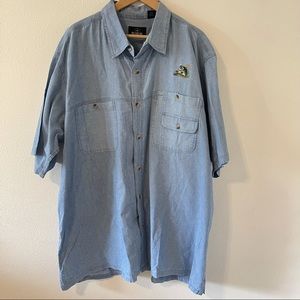 RedHead Denim Short Sleeve Button Up Short Embroidered Bass Lightweight-3XL